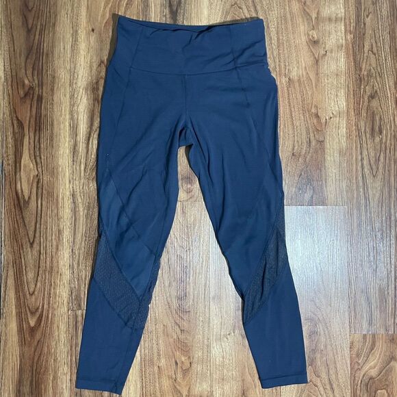 Athleta Leggings Blue Athletic Training Bottom Women Size Small Mesh Cutouts - Picture 1 of 8